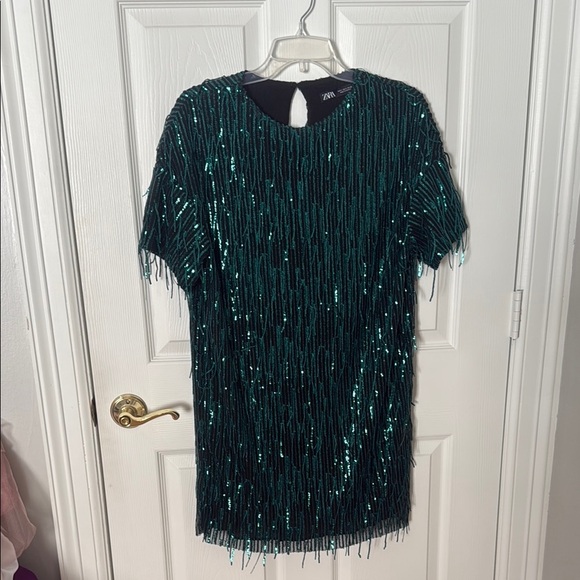 Zara Emerald Sequin Mini Dress size small - Picture 1 of 4